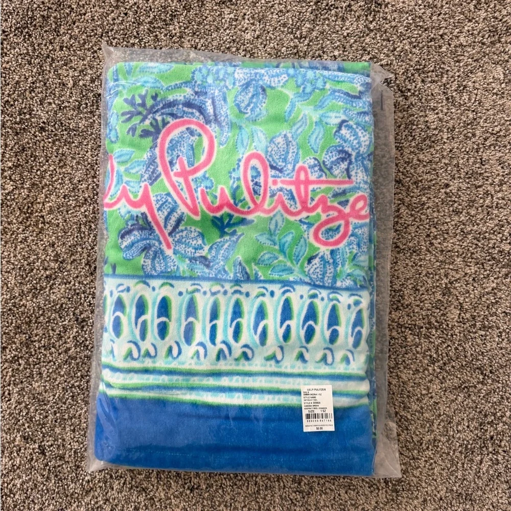 NEW Lilly Pulitzer Cabana Green Keepin It Reel Engineered Beach Towel